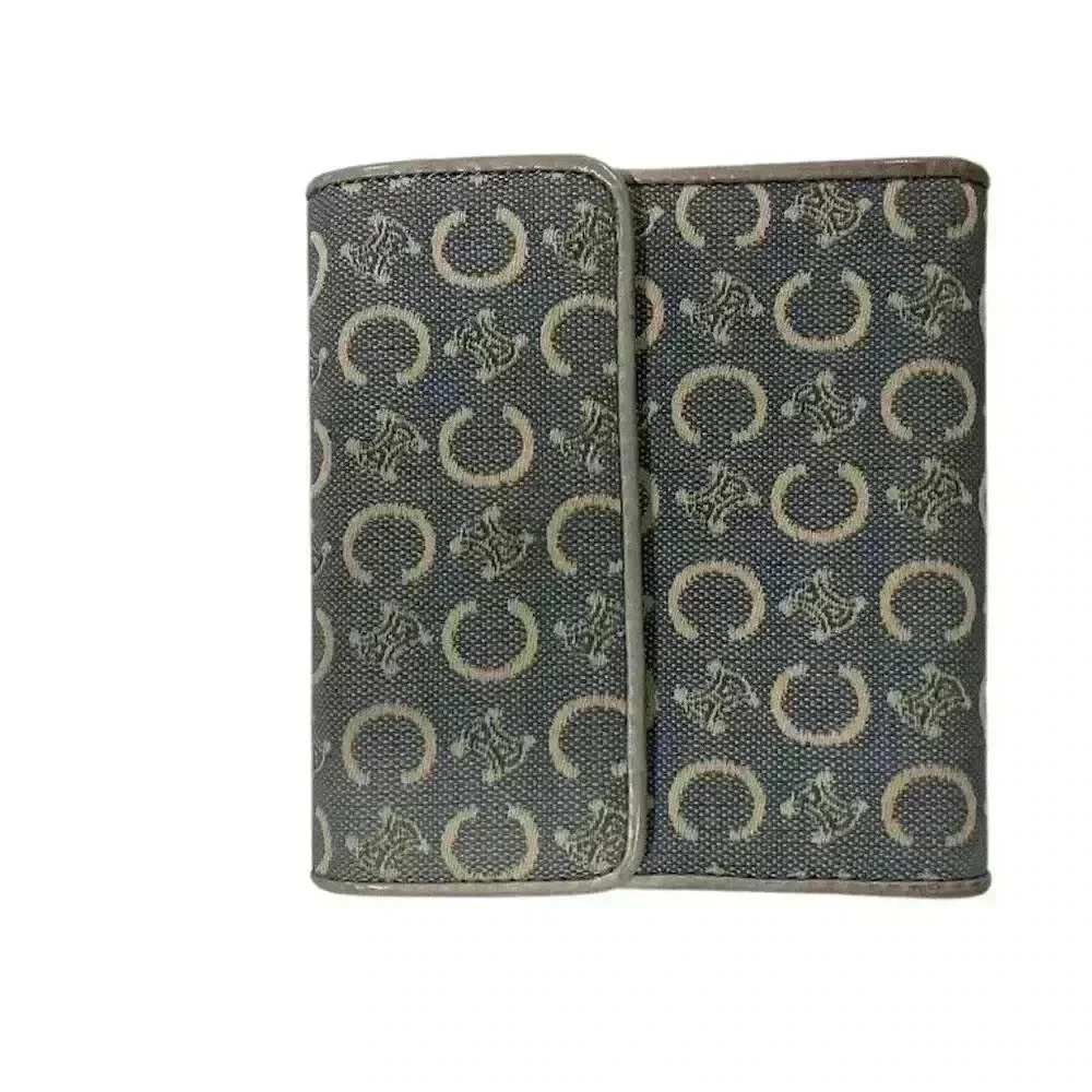 Vintage Celine Unisex Blue Canvas Geometric Wallet Credit Card Holder